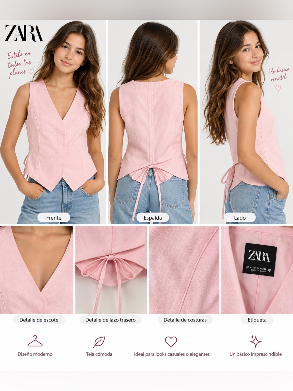 Zara pink sleeveless tie back vest top NWT
